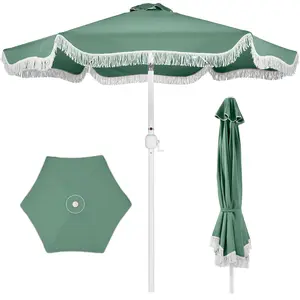Best Choice 9ft Fringe Market Umbrella – Boho Patio Sunshade w/ Tilt, UPF50+, Steel Pole for Table, Pool, Deck