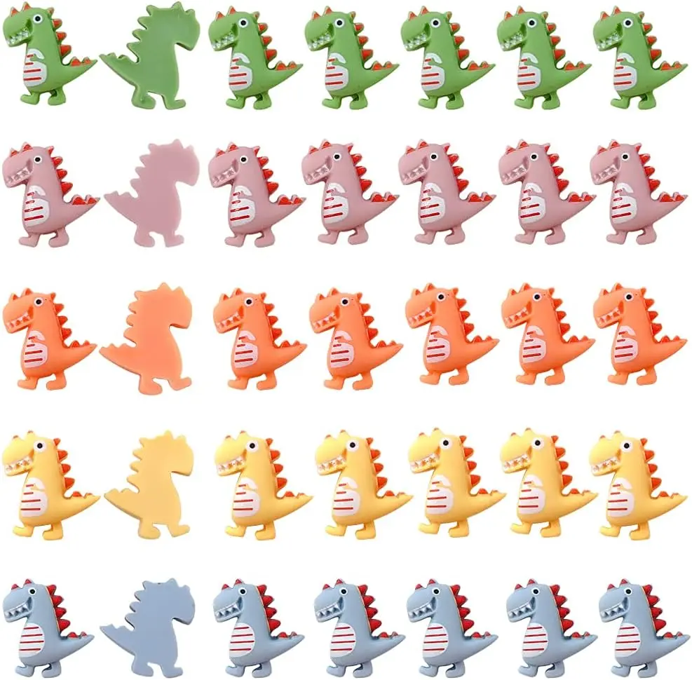 50 Pcs Colorful Cute Dinosaur Shape Resin Flatback Slime Charms for Scrapbooking Embellishment DIY Craft Jewelry Making Ornament Hair Clips