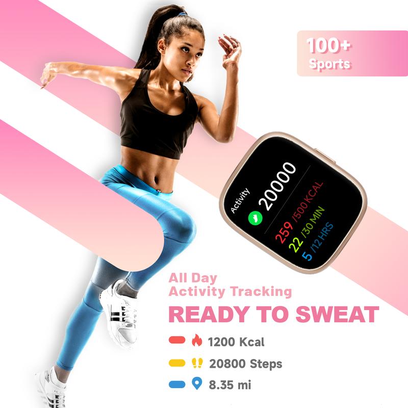 TOOBUR Smart Watch for Women Man, Fitness Tracker with Answer/Make Calls, Sports Watch with Sleep Monitor/100 Sports Models/IP68 Waterproof Pedometer, Smartwatch Compatible Android iOS