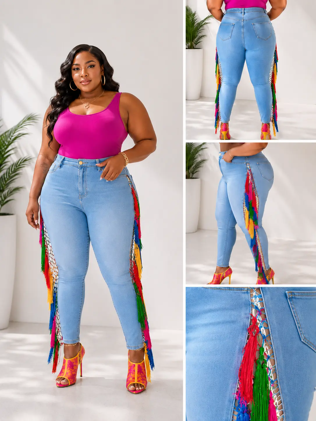 The Showstopper Rainbow Fringe Denim