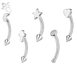 ZS 1PC 16G Heart Moon Cross  Bridge Piercing Stainless Steel Eyebrow Ring Curved Barbell Cartilage Earring Cone Labret Piercing