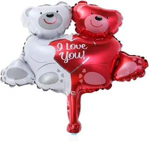 Valentines Day Balloons Decorations,Hugging Bear Balloon I Love You Foil Balloon,Valentine's Day Supplies,2Pcs(12inch) Wedding