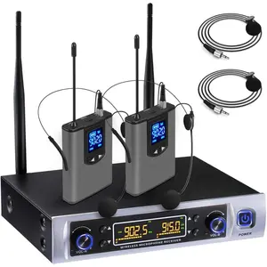 UHF  Microphone System with Dual Lapel/Lavalier and Headset Microphones Over PA, Mixer, Speaker, Karaoke Machine for Church, , Classroom, Interview (H-K25)