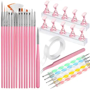 ✨ 24-Piece Nail Art Brush Tool Set, including nail brushes/double-ended dotting pens/magnetic nail holder/double-sided tape/tweezers, suitable for home DIY and nail salon training, a must-have for nail artists, Nail Art Kits
