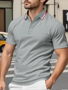 Men's Regular Fit Contrast Trim Polo Shirt, Casual Short Sleeve Top for Summer, Fashion Men's Shortsleeve Clothes for Daily Wear, Menswear, Polo Gift