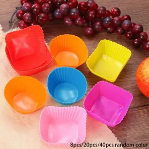 8pcs/20pcs/40pcs Silicone Square Baking Cups, random color, Reusable, Perfect for Birthday Parties and Other Celebratory Events