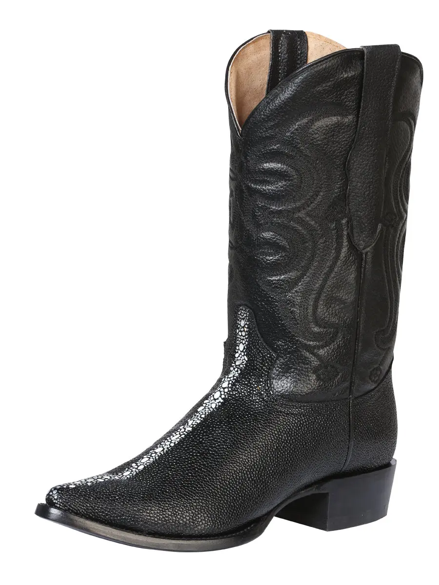 Men's Pointed Toe Leather Cowboy Boots - Made in Mexico - Embossed Stingray Print - 41528