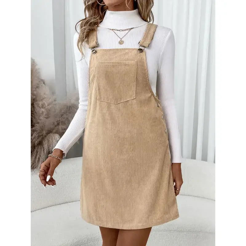 chinese dress ladies KJP Women's Apple Embroidered Corduroy Jumper Dress in Brown – Kiel James  Patrick main image 1