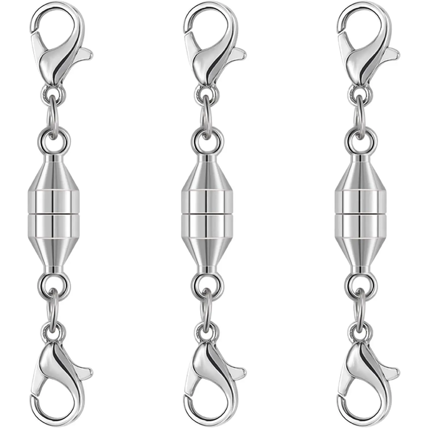 925 Silver Cylindrical Magnetic Jewelry Clasps and Closures - DIY Accessories Set with Secure Closure, Easy Attachment, Flexible Styling, Converter, Chain Extender Connector, 3 Silvery Beading Supplies for DIY Jewelry Making