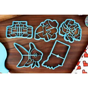 Indiana Cookie Cutters - Common Goldfish, F1 Car, Indiana Outline, Peony Flower, Popcorn Kernel
