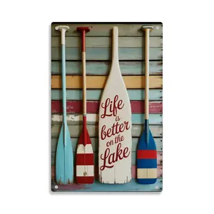 Lake Life Paddle Oars Vintage Nautical Metal Sign Print Aesthetic Room Decoration for Home Bedroom Kitchen Bar Dorm Bathroom Wall Decor 8 X 12 Inch