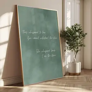 Sage Green Wall Art, I am the Storm  Print, Minimalist Living Room Decor, Large Quote Feminist Art,  Gift for Her | Frameless Poster I