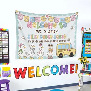 Back to School Classroom Banner Silly Goose, Teacher Appreciation Gifts, Custom Classroom Tapestry, Welcome Teachers Name Classroom Banner