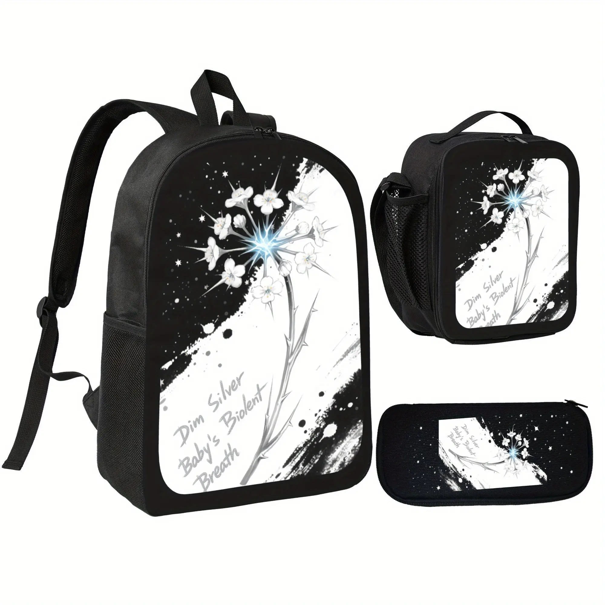 Silvery sparkle sparkles against that looks like snowflakes Back to school Large Capacity Backpack Insulated Lunch Bag Laptop Bag |   backpack for school Travel, Shopping Outdoor Sports Daily Commuting Great Holiday Or Birthday Gift, for Teenager