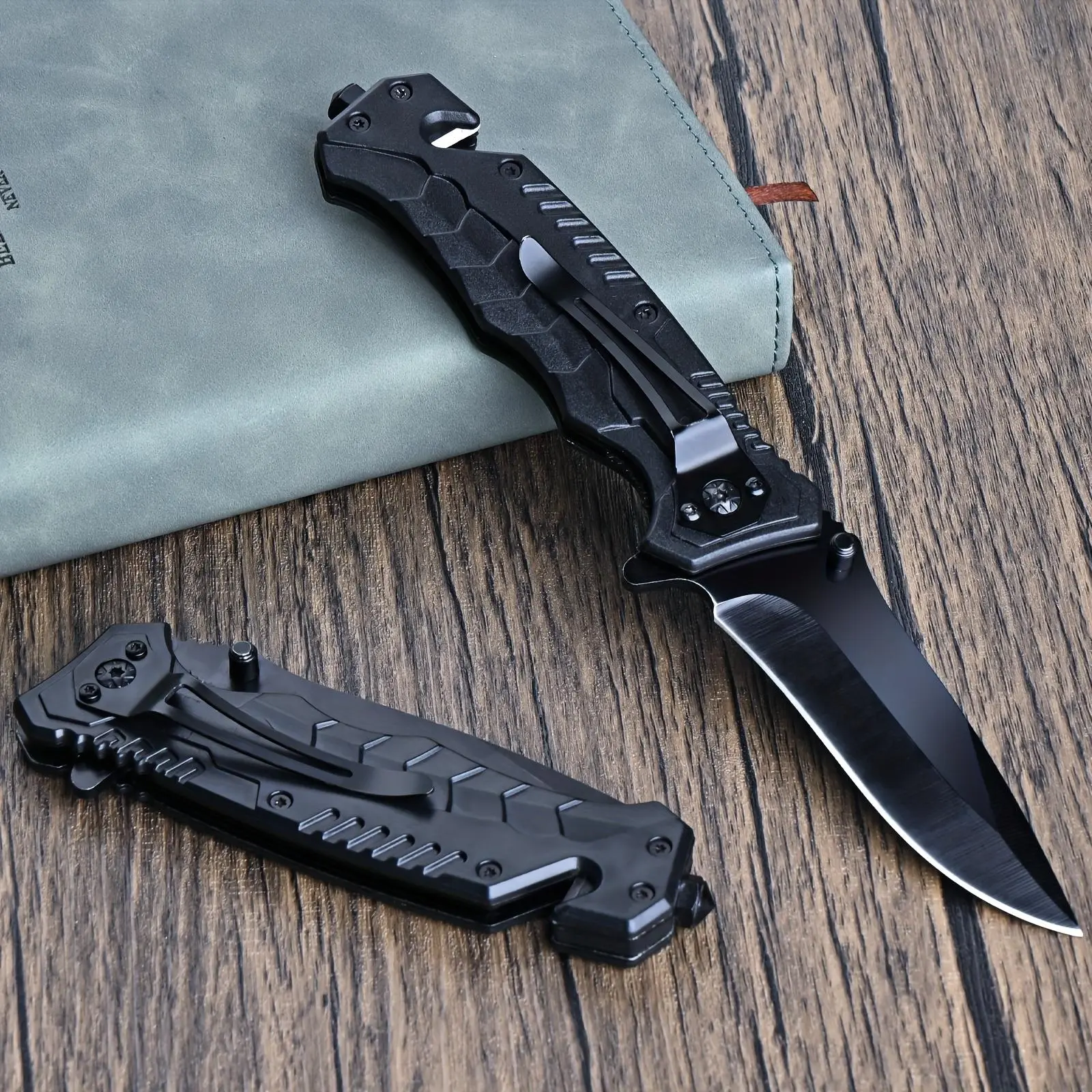 Compact Folding Kitchen Knife with Secure Lock & Textured Grip – Steel Spear-Point Blade for Camping, DIY & Everyday Use (Black)