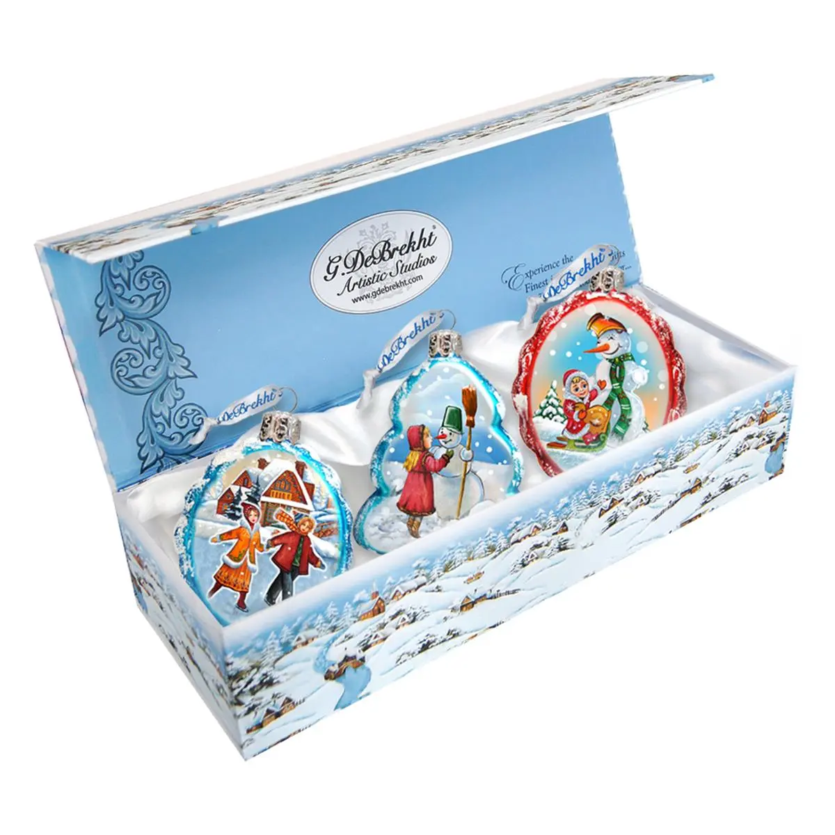 G.DeBrekht 770129S3 Winter Fun Glass Ornaments - Set of 3, Festive Home Decoration, Family-Friendly Birthday Gift Ideas