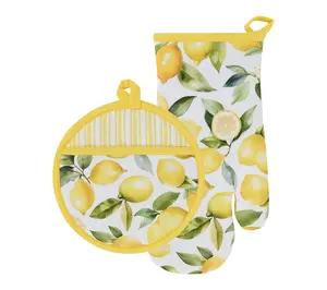 Design Imports Lemon Grove Printed Potholder &Oven Mitt Set