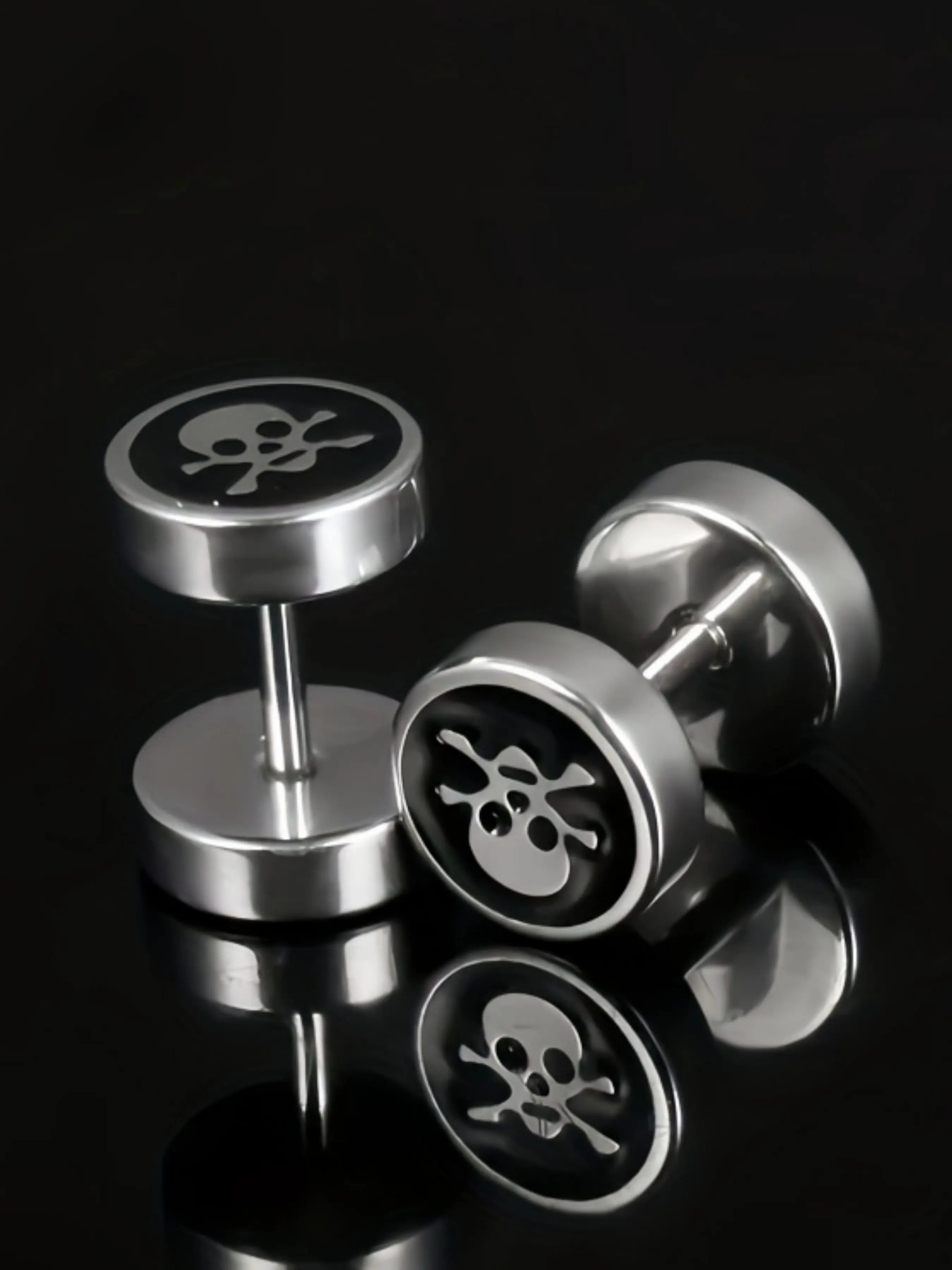 Gothic Style 316L Stainless Steel Skull Design Earrings, Stud Earrings, Pair of 2 Pcs, Perfect for Halloween & Holiday Gifts, Stud Earring Jewelry, Stainless Steel Studs, No Batteries Included