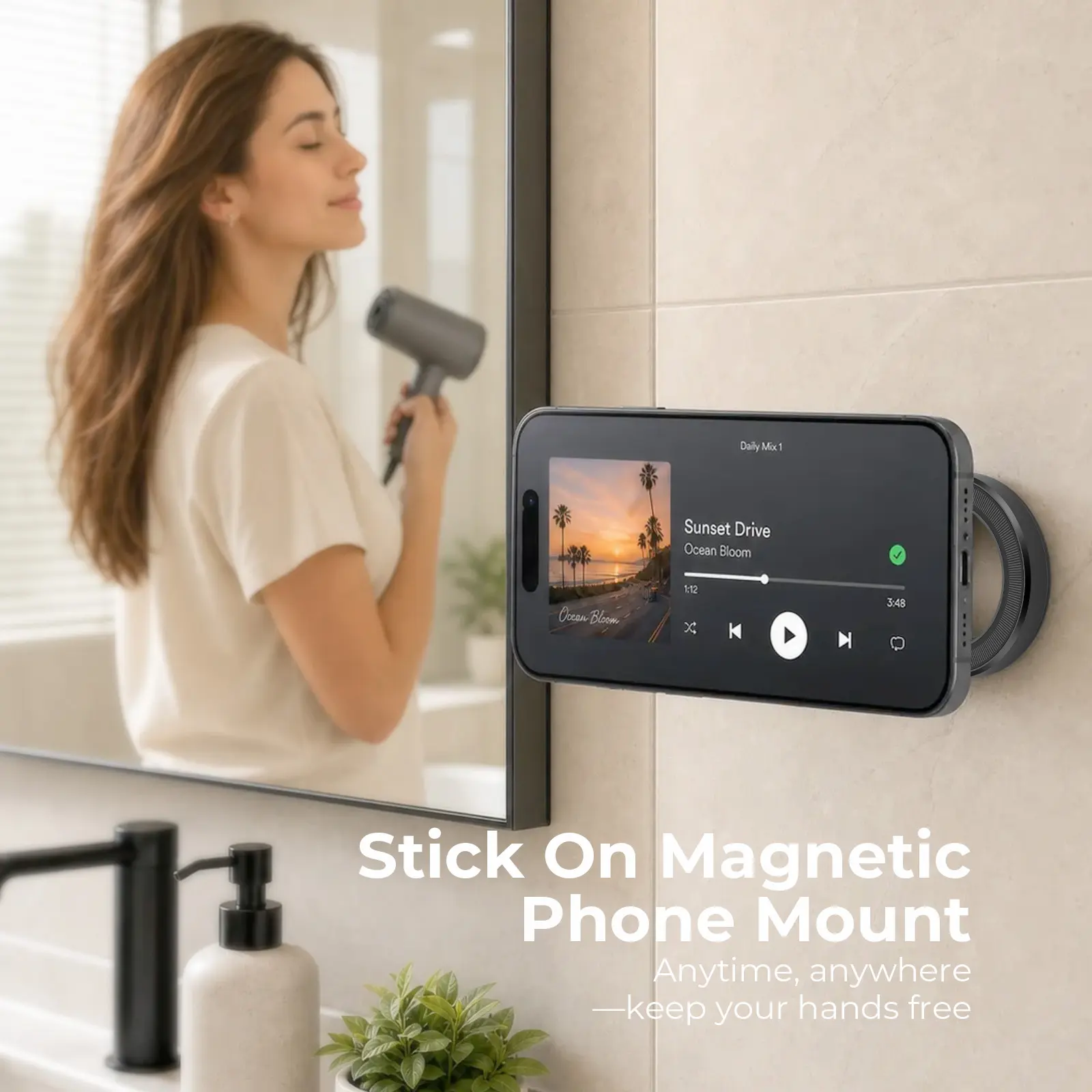 A2C Magnetic Wall Mount with 3M VHB Adhesive, 10mm Thick, 17 N52 Magnets, Strong Hold, Waterproof, Low Profile Smartphone Accessory for Kitchen, Office | Fits iPhone 12-17, All Android Phones with Ring Grip