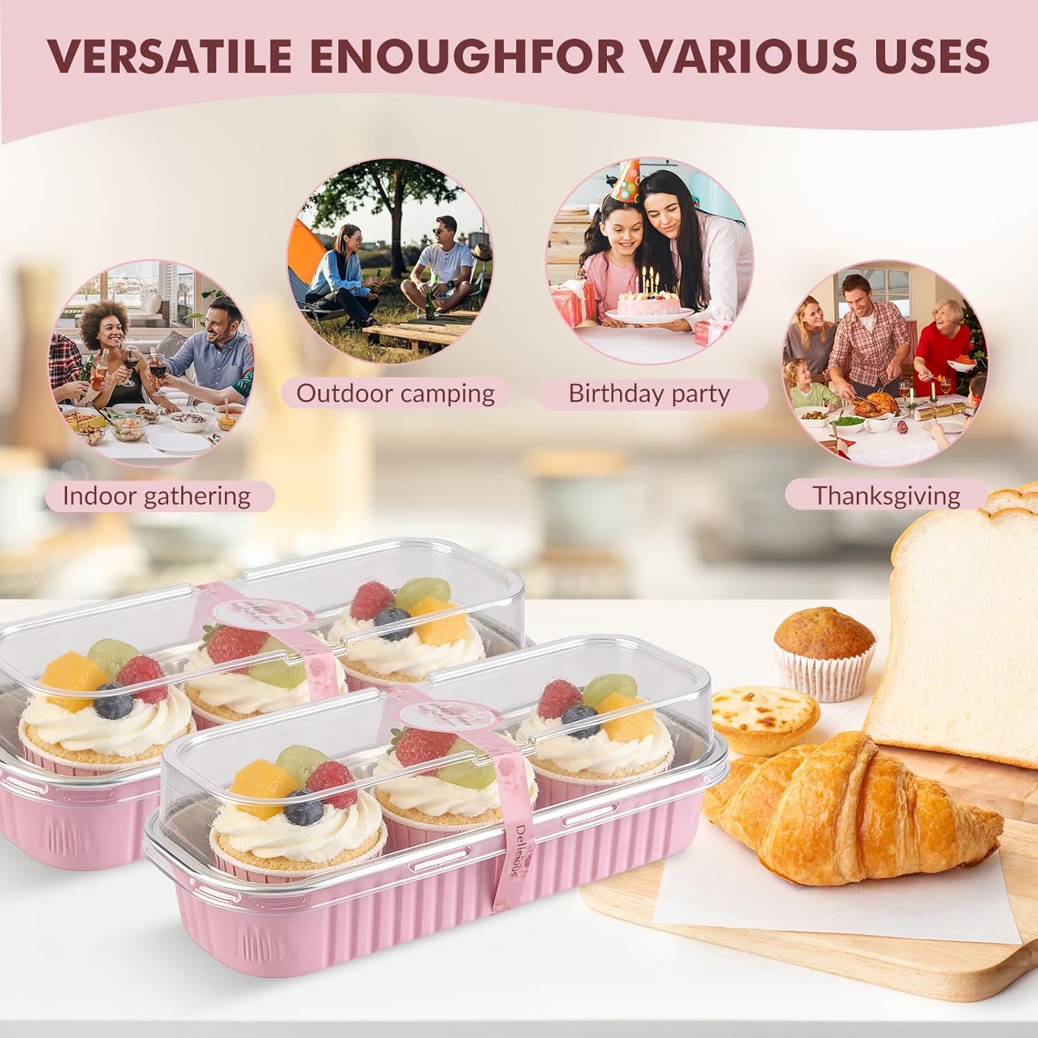 30 Pack Mini Loaf Cake Pans with Lids & Spoons, 6.8oz Disposable Aluminum Foil Baking Tins, Rectangular Mini Bread Pans for Baking, Meal Prep, Party, Picnics & Holiday Gifts