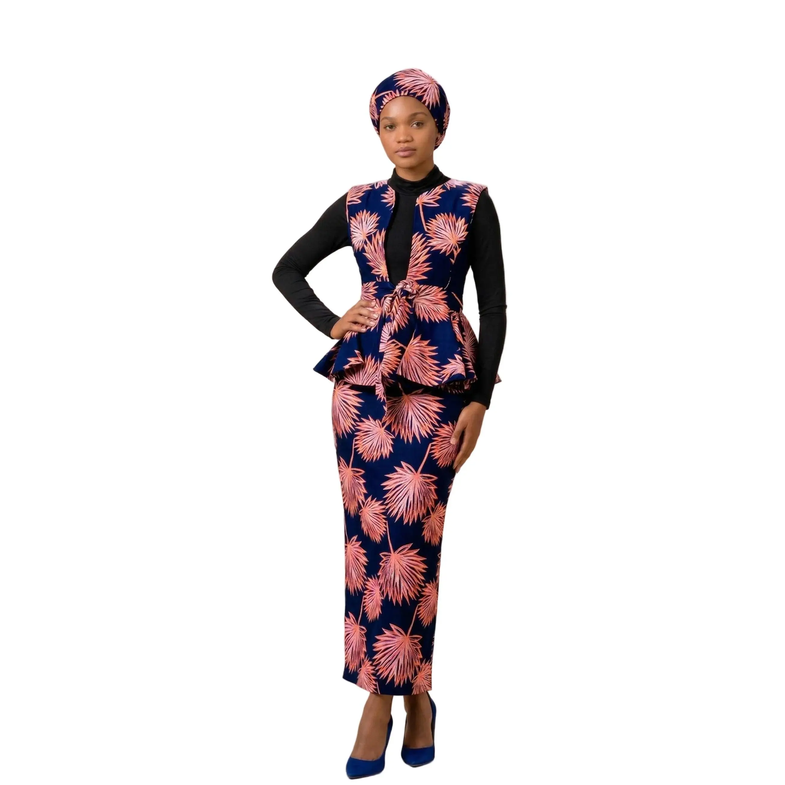 Keya African Print Two-Piece Set – Handmade Peplum Vest & Tailored Maxi Skirt, Modest Statement Co-ord for Church, Work & Celebrations