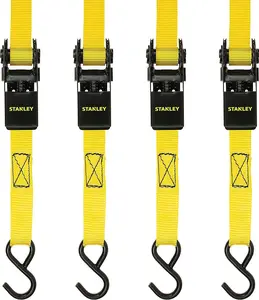 STANLEY S9500 Black/Yellow 1" x 10' Ratchet Straps - Light Cargo Hauling (900 lb Break Strength), 12 Pack