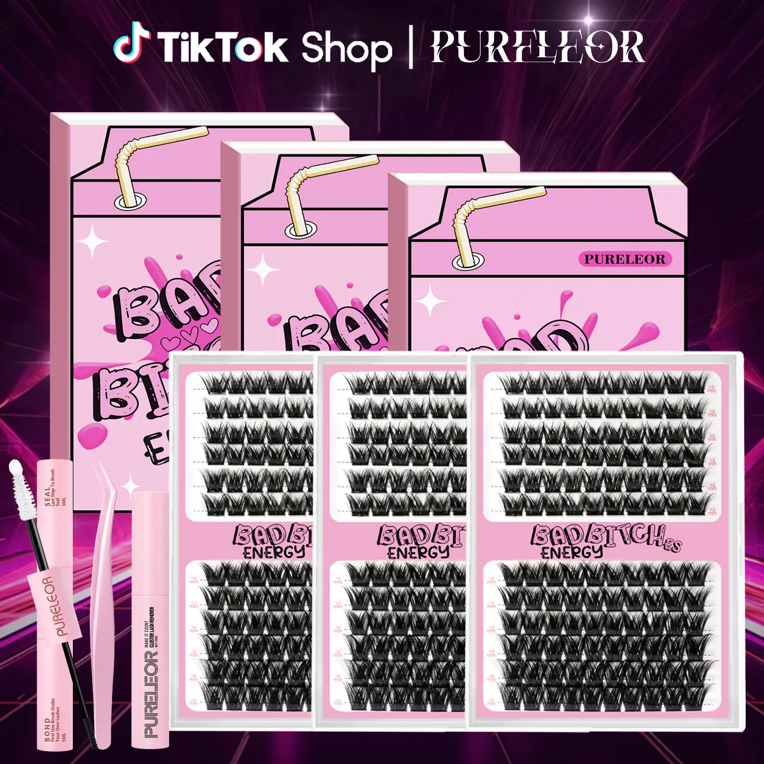PURELEOR Lash Clusters Kit Individual Lashes D-Curl Eyelash Extensions 10-16mm DIY at Home High Quality Soft Fiber Cruelty-Free Easy to Wear & Remove