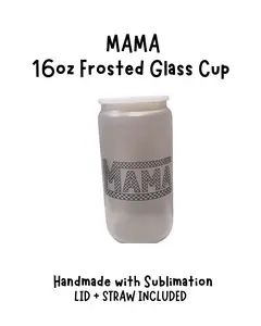 Checkered Frosted Glass Coffee Cup - 16oz Sublimated Drinkware, Portable, Washable, Reusable, Includes Plastic Straw & Lid, Stylish for Coffee & Beverage Use
