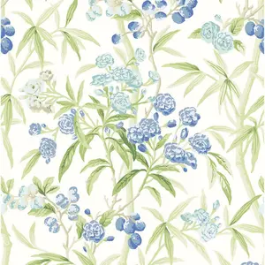 Lanai Wallcovering in Lagoon in Blue, Green, Aqua & Cream