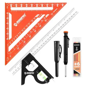 Aluminum Alloy 12in Carpenter Square and 12in Zinc-Alloy Combination Square Set, CNC-Machined with Woodworking Pencil, Carpenter Measuring Layout Tool for Woodworking and Home DIY.