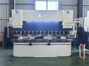 100T/3200mm blue-white bending machine is equipped with the DA58T system and 6+1 axes