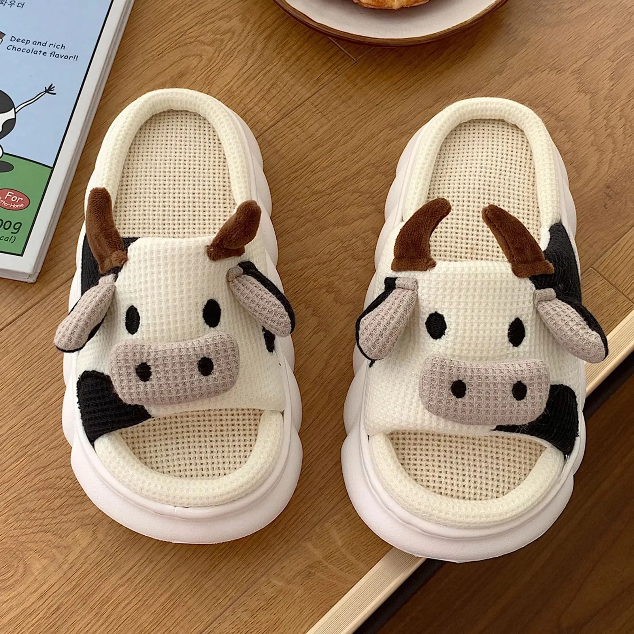 Cartoon Cow Cotton Slippers Cute Plush Animal Slippers Winter Indoor Outdoor Slippers Shoes Springfresh Summer Vibes