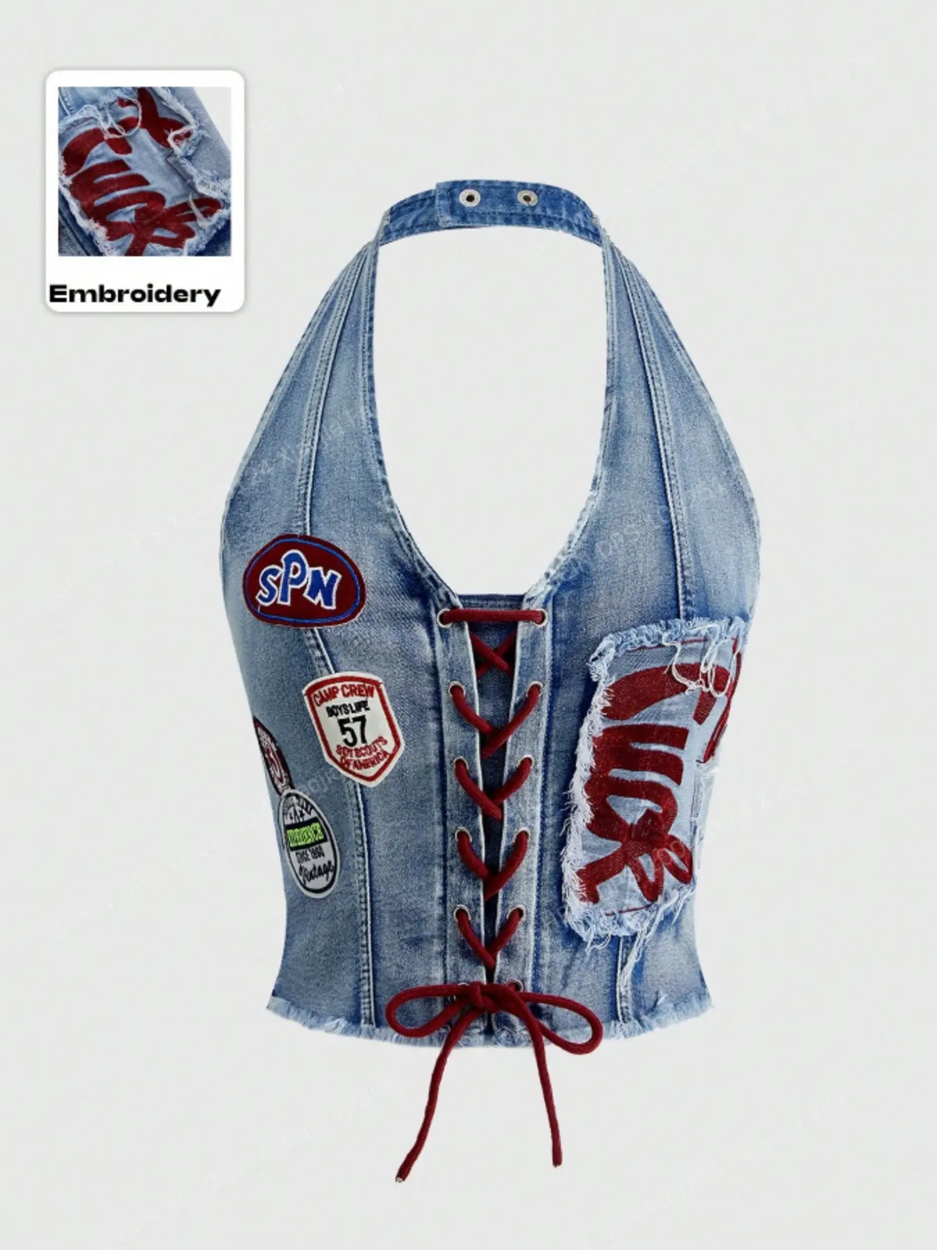 Y2K Crop Top, Cropped Tank Top, Embroidered Denim Cami, Adjustable Strappy Back, Slim Fit, Casual Fitted Sleeveless, Sleeveless, Summer Casual Wear, Crop Tank Tops, Perfect for Dates & Vacations