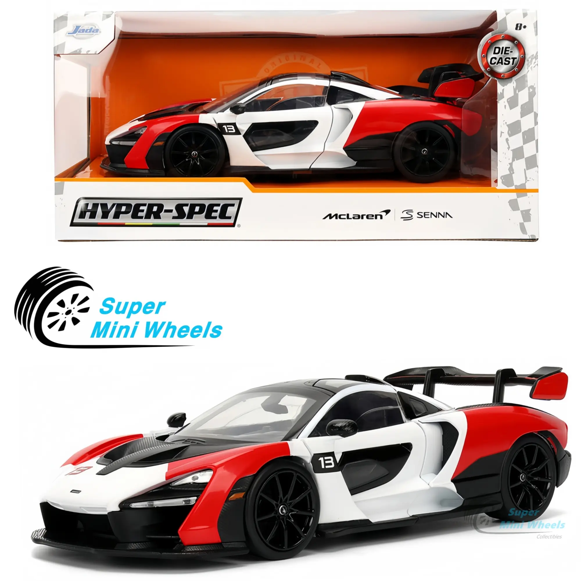 Jada 1:24 McLaren Senna White/Red #13 - Hyper-Spec Series #36370