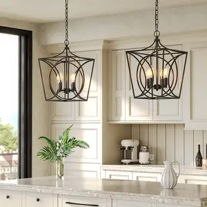 Tribesigns 4-Light Farmhouse Chandelier, Black Rustic Metal Cage Adjustable Industrial Hanging Pendant Light Ceiling Fixture for Kitchen Island, Dining Room, Entryway UL Listed, E12 Base