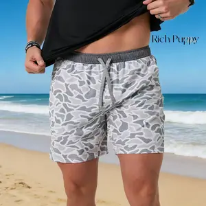 Everyday Short Classic Athletic Shorts In White Camo, Duck Camo, Fitted Trend Mid Waist Shorts For Men..