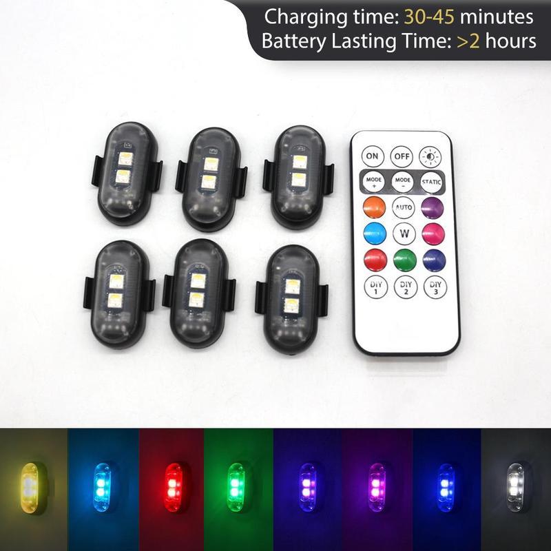 6 PCS - Underglow Kit RGB Lights Wireless Remote Control Cars Side Decoration Lamps, LED 8-Color Custom Lighting Rechargeable Strobe Footwell Ambient Light, Exterior Interior Decorative accessories Flash for SUV Truck Motorcycle Bike, waterproof