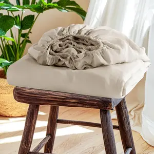 Linen Fitted Sheet () - Stone Washed  Linen Mattress Cover, 16 Inch Deep Pocket, Ultra Soft, Breathable, Durable for Hot Sleepers ( Linen,)
