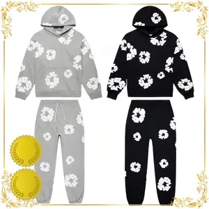 American Trendy Kapok Flower Print T-Shirt & Slim-Fit Pants Set – Loose Beach Shorts, Stretchy Wide-Leg Athletic Shorts, Hip-Hop Unisex Hoodie, Casual Daily Wear