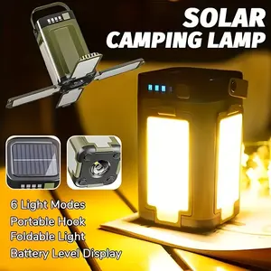 Portable Solar Powered LED Flashlight | LED Camping Light with Solar Panels and Type-C Charge, 4-Panel Expandable Design, Rechargeable Lithium Battery, USB Powered, Charging Cable Included, for Power Outages and Outdoor Activities