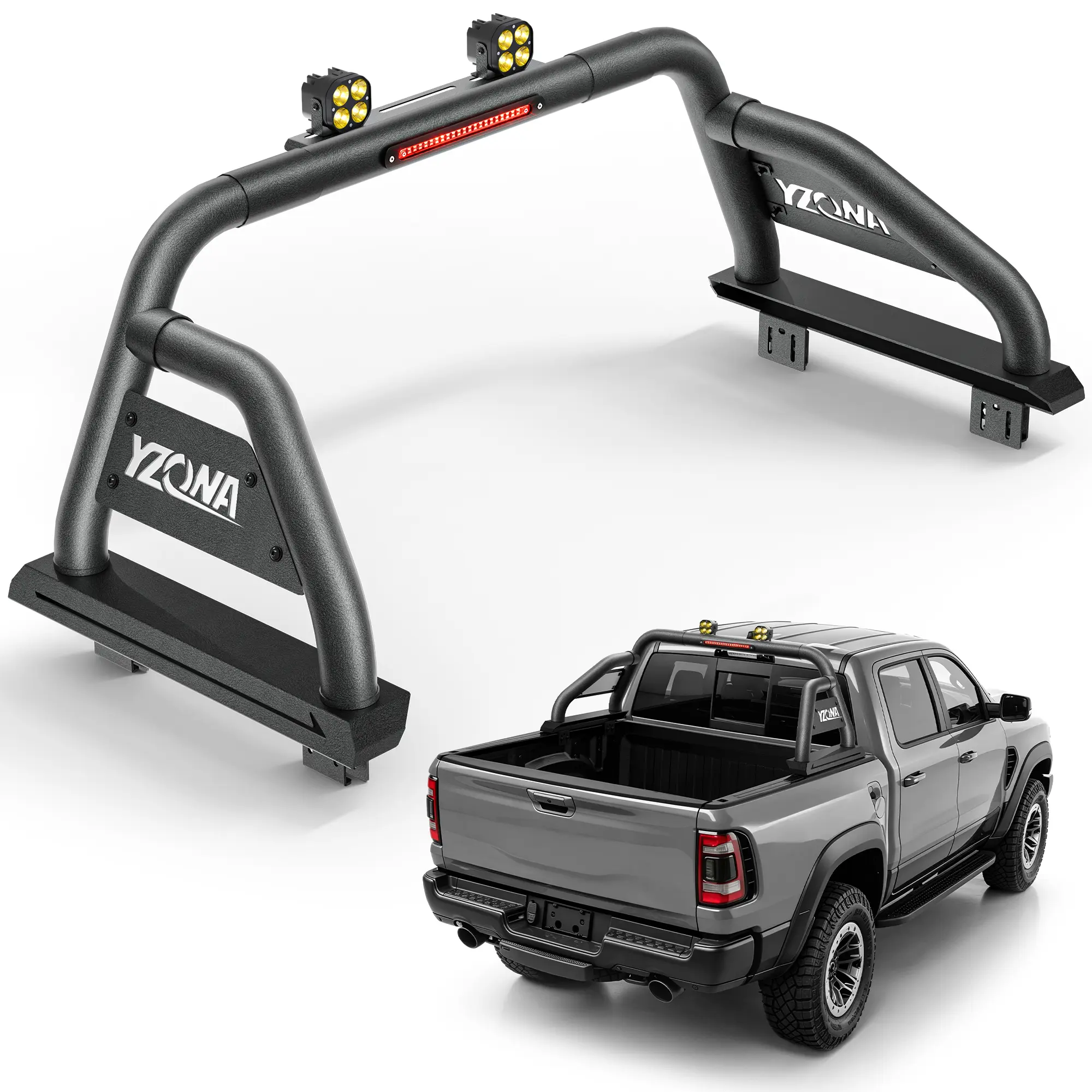 【EYOUHZ】Sport Roll Bar for Pickup Trucks, Adjustable 55.9"-63.8" Bed Chase Rack with 2 Led Lights Compatible with Silverado/Sierra 1500, Toyota Tundra, Nissan Titan/Frontier, Jeep Gladiator, F-150