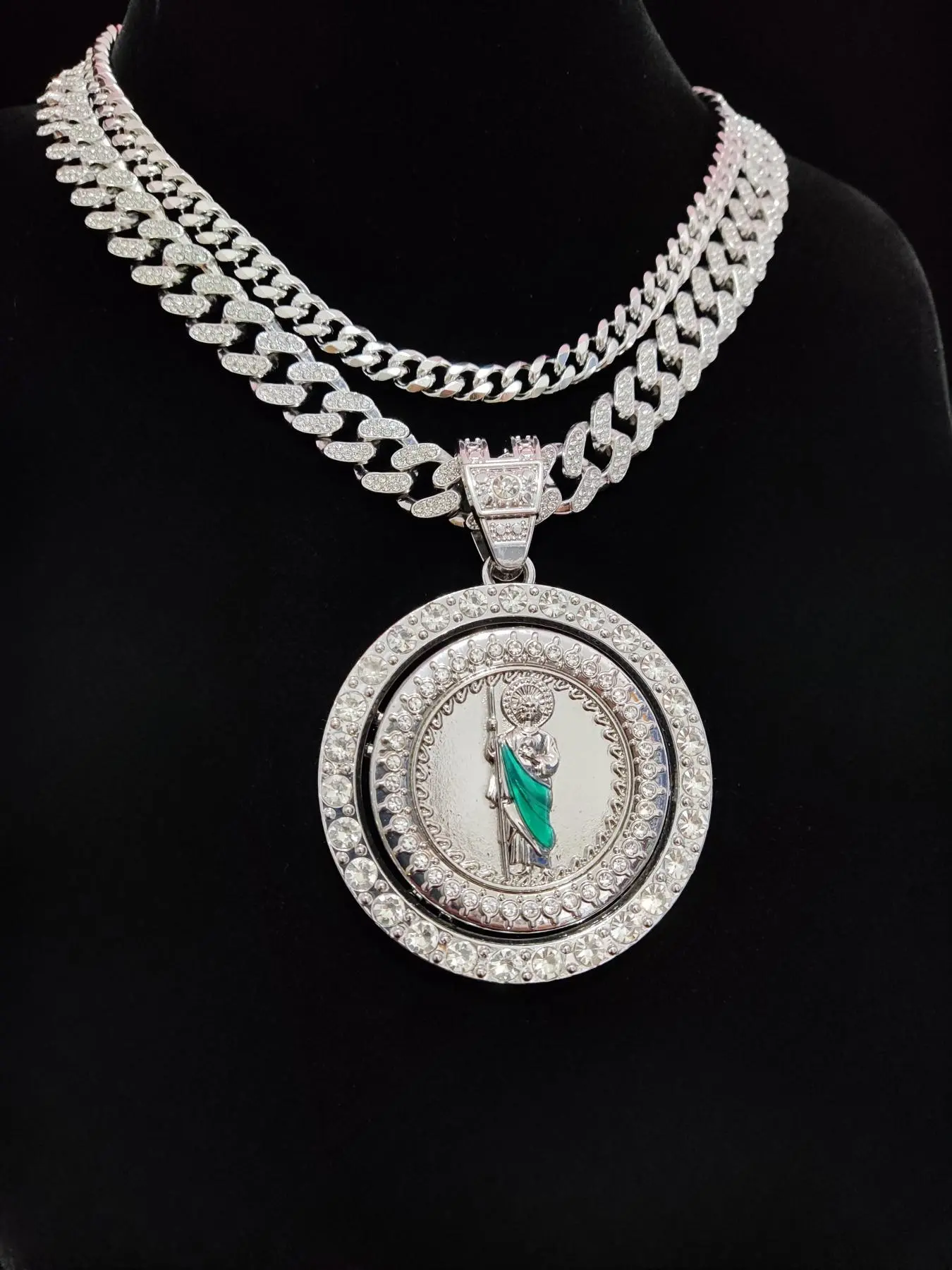 Hip Hop Style Cuban Link Design Chain Necklace & St. Jude Pendant Necklace, 2 Counts Fashion Jewelry for Men Women for Party, Daily Decor, Trendy All-match & Exquisite Jewelry for Birthday Gift,  Charm Necklace, Cuban Link Chain