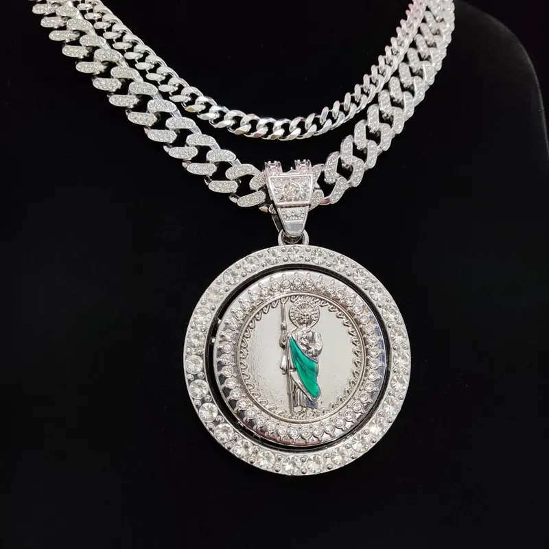 Hip Hop Style Chain Necklace & St. Jude Pendant Necklace, 2 Counts Fashion Jewelry for Men Women for Party, Daily Decor, Trendy All-match & Exquisite Jewelry for Birthday Gift,  Charm Necklace, Cuban Link Chain, Fashion Cool Accessories
