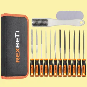 REXBETI 25Pcs Metal File Set, Premium Grade T12 Drop Forged Alloy Steel, Flat/Triangle/Half-round/Round Large File and 12pcs Needle Files with Carry Case, 6pcs Sandpaper, Brush, A Pair Working Gloves