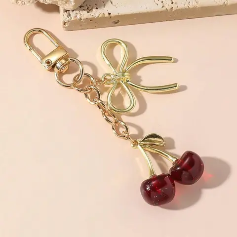 Cute Cherry Design Keychain, Fashionable Bag Charm for Women, Stylish Purse Accessory, Bag Decoration for Daily Use, Keychain Bag Pendant, Trendy Cute Keychain, Keychain Accessories, Key Chain Decorations, Stylish Keyring, Keychain For Bags