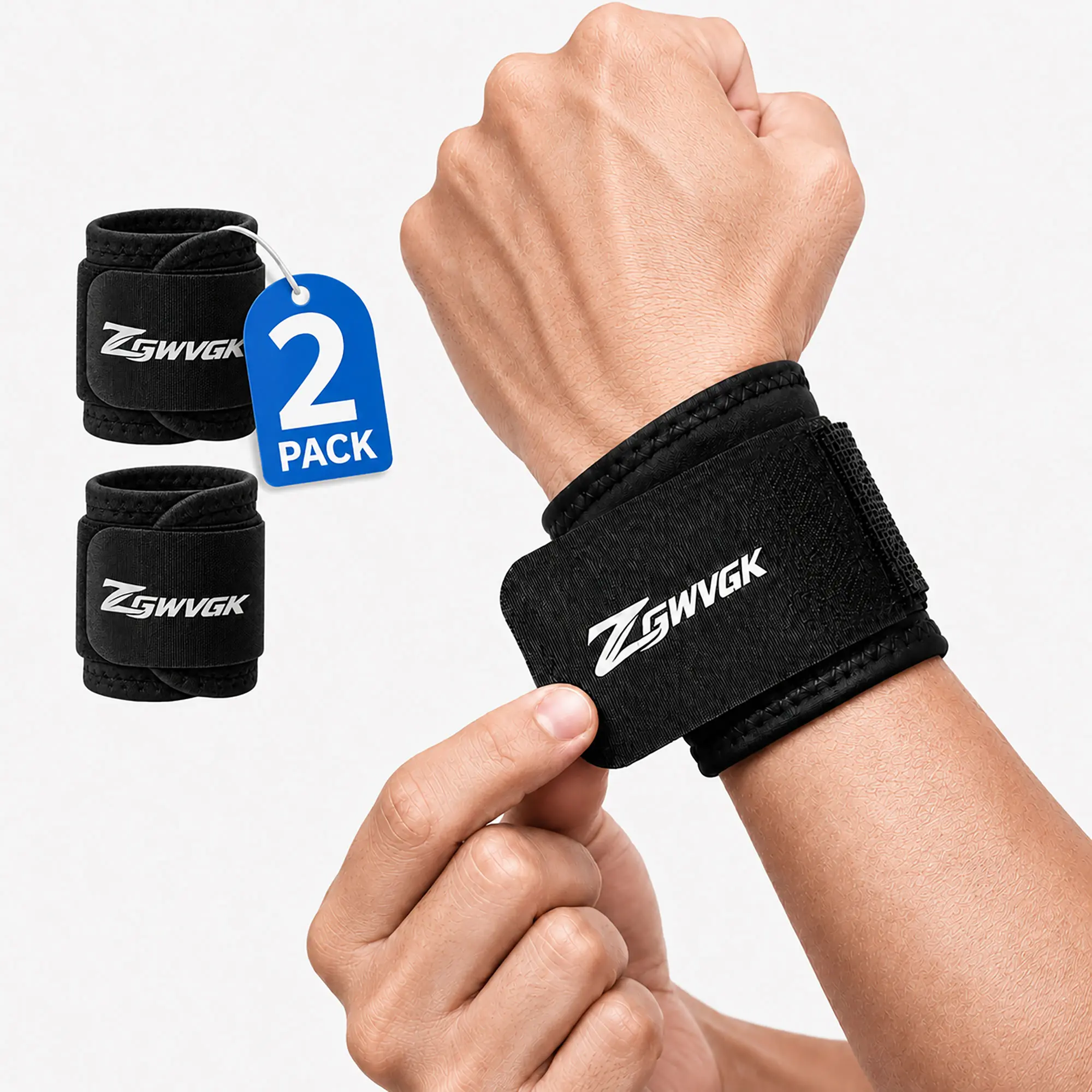 Wristbands 2-Pack, Sports Wristbands for Men and Women, Wristbands for Lifting, Compression, Exercise and Pain Relief, Flexible, Highly Elastic, Adjustable, Comfortable and Multifunctional