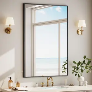 36"x24" Bathroom Wall Mirror with Rectangular Metal Frame, Black