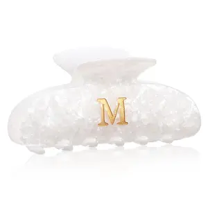 Letter Hair Clips For Women - White Hair Claw Clips for Bridal Monogram Hair Claw Alphabet Hair Clip,Large Claw Clip for Thick Hair