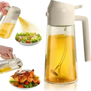 Oil Sprayer for Cooking 2 in 1, 470ml/16oz, Oil Spray & Dispenser Glass Bottle, Food-grade material for Kitchen, Salad Dressing, Frying, Air Fryer & BBQ (Creamy White)