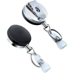 2 Pack-Heavy Duty Retractable Badge Holder Reel,Retractable ID Badge Reel with Reinforced Belt Clip Strap Key Ring,25.2" Stainless Steel Cord for Name Card  Badge Holder Metal Case by